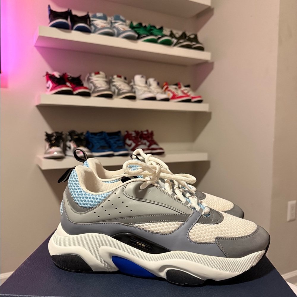 Dior Gray and White Sneakers with Blue Detail